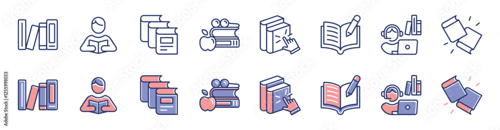 Aufkleber online library icon line set education read book learning study digital library signs vector illustr
