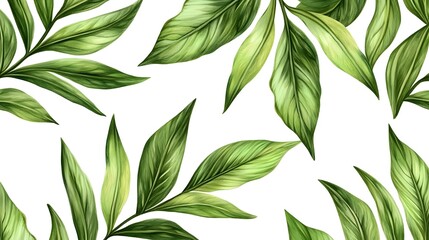 Fototapeta premium Overlapping Palm Leaves with Lush Minimalist Botanical Pattern on White Background