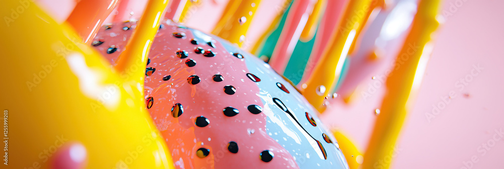 Poster abstract image of a sphere in multicolored liquid