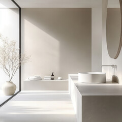 Fototapeta premium Modern minimalist bathroom light natural concrete floor