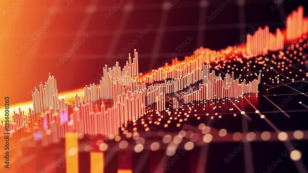 Poster abstract orange financial data chart is showing market fluctuations in a colorful and dynamic way, r
