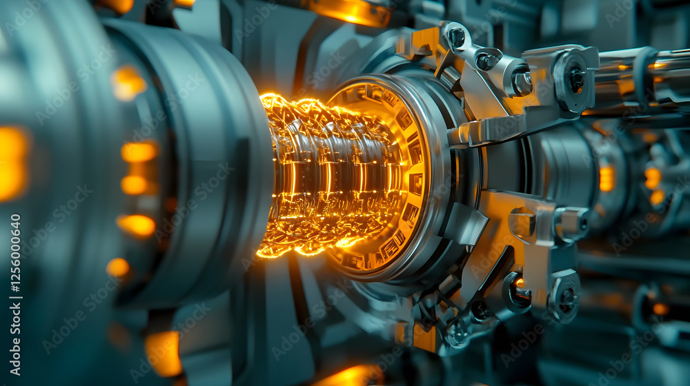 Poster futuristic metallic machinery undergoing high-tech lubrication for efficient performance