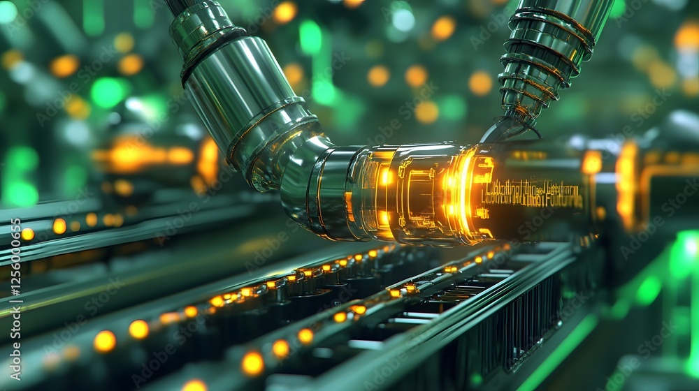 Poster sleek futuristic machinery lubricated by high-tech oil system symbolizing automation of tomorrow