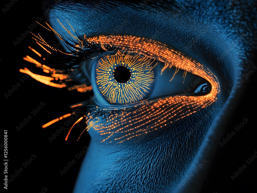 Poster unique macro close-up of eye with vibrant geometric glow effect