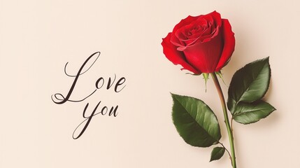 Valentine's Day. Red rose with "Love you" text on a light - colored background, great for romantic and love - themed designs and wallpapers.