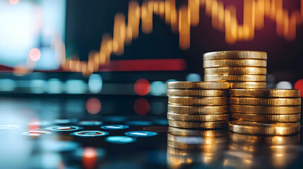 Investing in gold coins financial market image economic environment close-up view wealth management concept