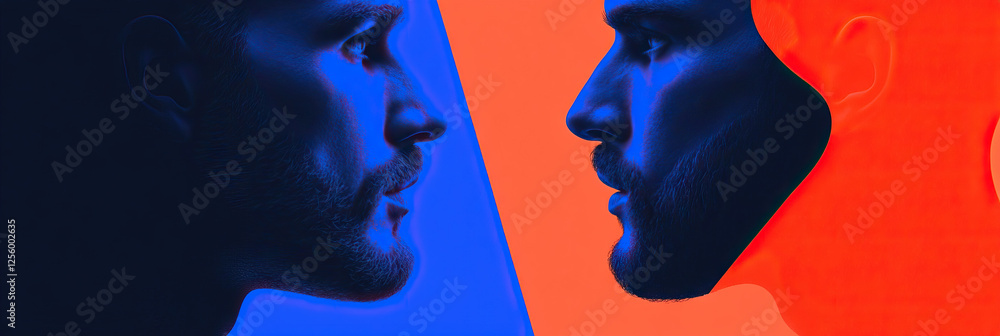 Poster profile portraits of two men in complementary colors