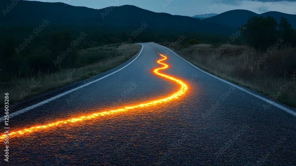 Poster glowing path through the dusk:a journey into the unknown