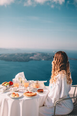 Blonde Young Woman Santorini Breakfast