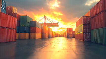 Fototapeta premium Stack of Containers Cargo Ship Import/Export in Harbor Port