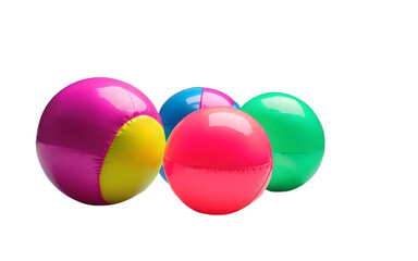 A set of three mini beach balls in bright neon colors, isolated on a empty plain background