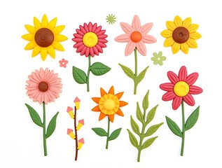 set of flowers isolated on white