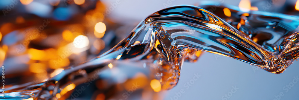 Poster abstract image of translucent fluid with orange and blue light reflection