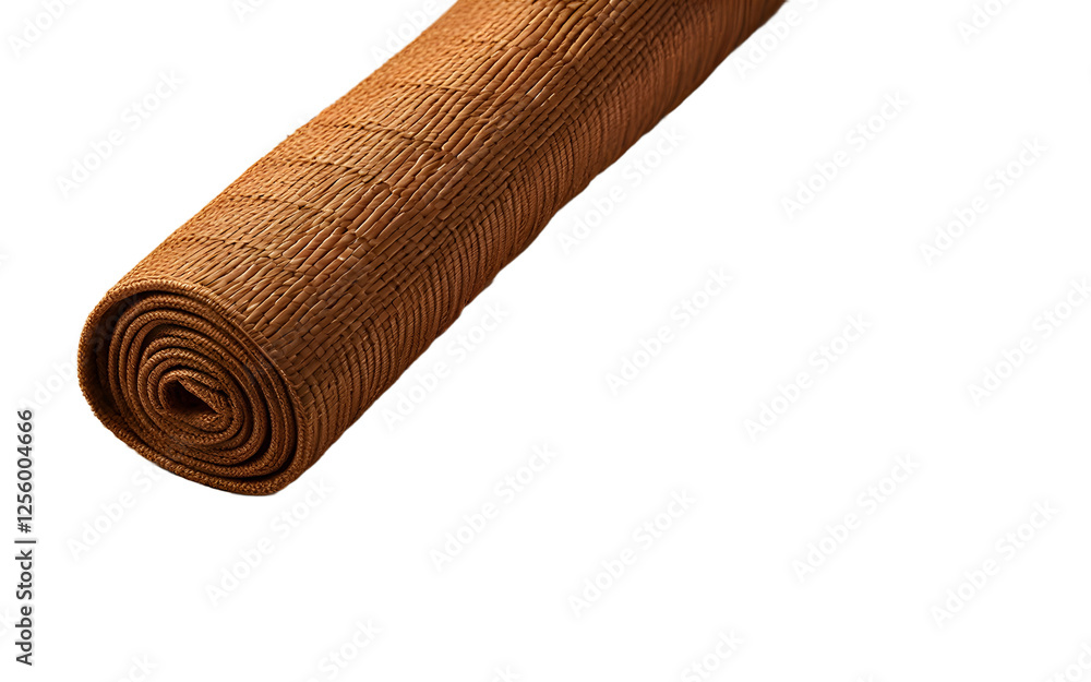 Poster a stylish beach mat rolled up and tied with a strap, isolated on a empty plain background