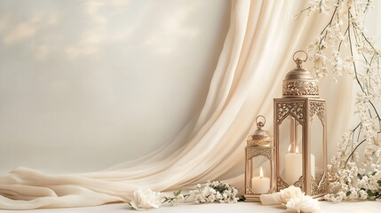Elegant gold lanterns candles and flowers arranged beautifully