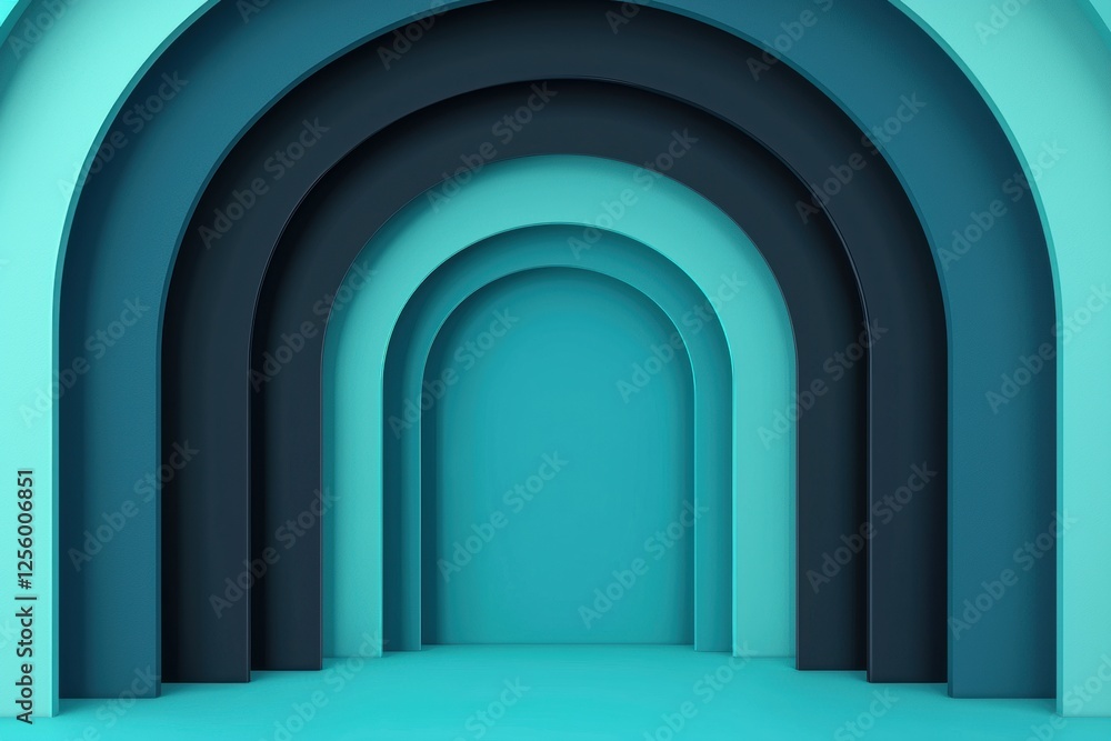 Poster Smooth blue gradient featuring curved arches creating a sense of depth and tranquility. The minimalist style emphasizes clean lines and simplicity