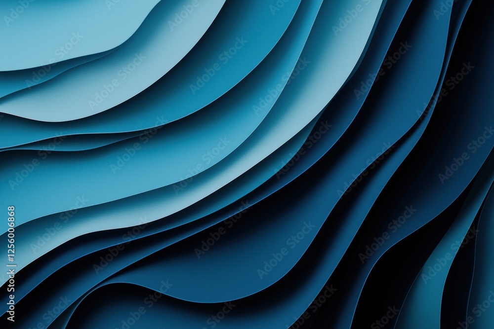Poster Smooth, flowing blue gradient featuring curved lines and blurred shapes, creating a minimalist and high-resolution abstract design