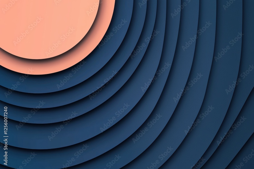 Poster Smooth curved lines in a minimalist style create a layered pattern with a blue gradient and contrasting peach accent, evoking modern design aesthetics
