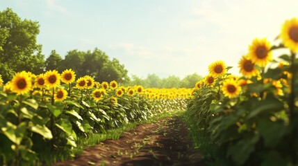 Obraz premium Sunflowers Field Path: A Summer Day in the Countryside