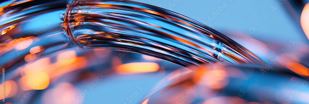 Poster abstract image of translucent curved structures with blue and orange coloration