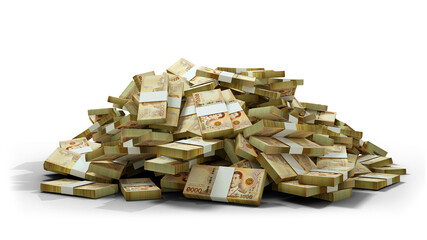 Big pile of Thai baht notes a lot of money over transparent background. 3d rendering of bundles of...
