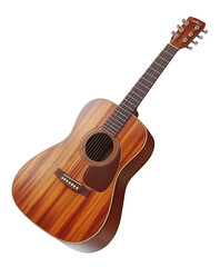 Obraz premium A beautifully crafted acoustic guitar with a rich wooden finish and elegant design. Isolated on transparent white background, png