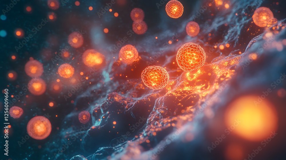 Aufkleber Close-up View of Floating Cells in a Colorful Microbial World