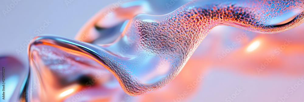 Poster digital rendering of iridescent, textured, undulating form