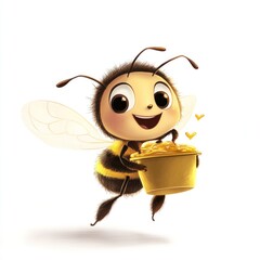 Obraz premium Cute bee holding honey pot