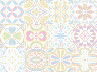 Majolica Vector Pattern. Watercolor Azulejo Seamless Design. Portuguese Patchwork Ornament. Ceramic Background. Vintage Talavera Border. Sicilian Mosaic.Ethnic Square Tile.