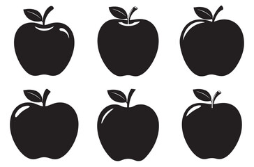 Apple vector silhouette illustrations on white background.