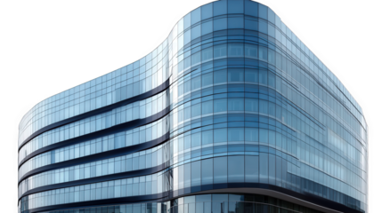 Tall buildings in the city, decorated with blue curtain walls and glass