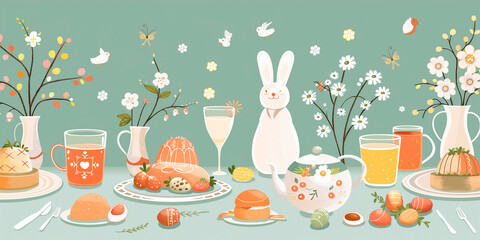 illustration of easter breakfast, brunch, dinner, lunch, food