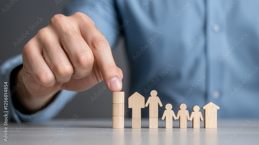 Poster building blocks arranged in growth pattern, symbolizing progress and development in business or fami