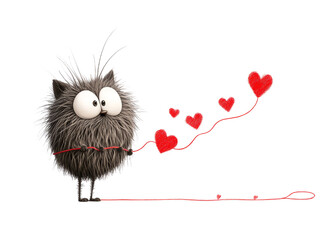 Cute Cartoon Cat Holding a Heart with a Loving Expression.