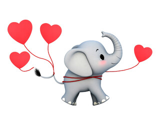 Cute Cartoon Elephant with a Red Heart – Ideal for Love, Friendship, and Family-Themed Illustrations