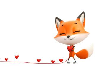 Adorable Cartoon Fox with a Red Heart – Ideal for Love, Friendship, and Kids' Illustration Projects