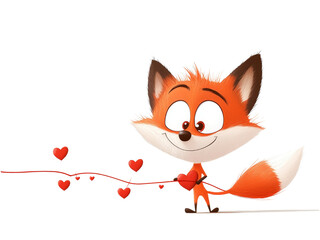 Adorable Cartoon Fox with a Red Heart – Ideal for Love, Friendship, and Kids' Illustration Projects