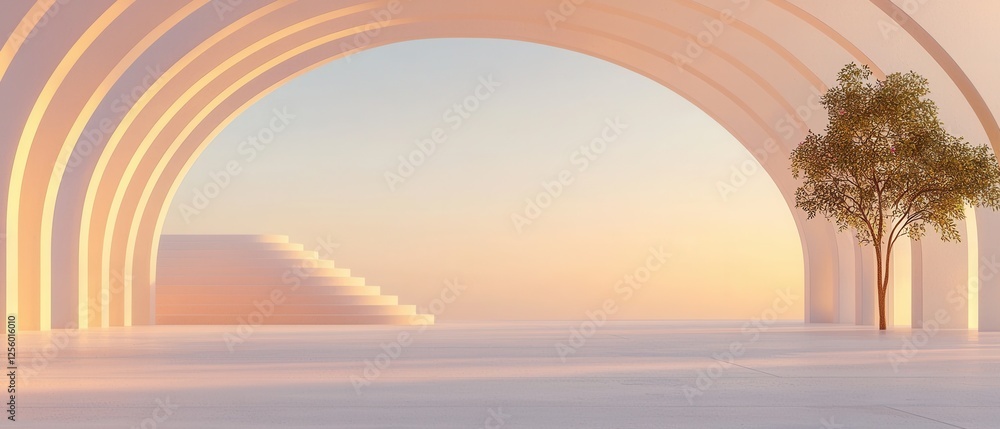 Poster serene architectural space with minimalist design modern environment digital artwork tranquil viewpo