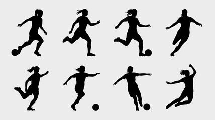 Woman Football Player Silhouette Vector Illustration