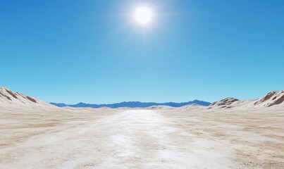 Sunny desert road, vast landscape. Possible use Stock photo