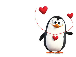 Adorable Cartoon Penguin with a Red Heart – Ideal for Holiday Cards, Social Media, and Kids' Projects