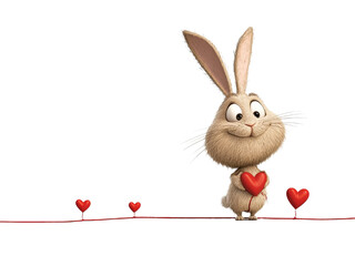 Adorable Cartoon Rabbit with a Red Heart – Ideal for Love, Friendship, and Kids' Illustration Projects