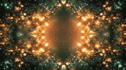 Golden lights kaleidoscope, cosmic background