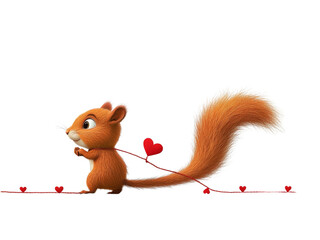 Cute Cartoon Squirrel Holding a Heart with a Sweet Expression.