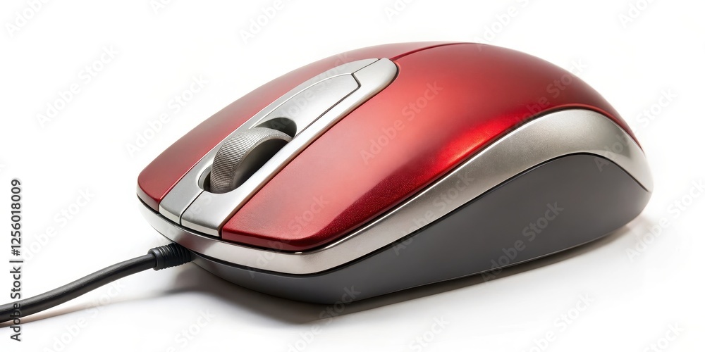 Poster red computer mouse on white background