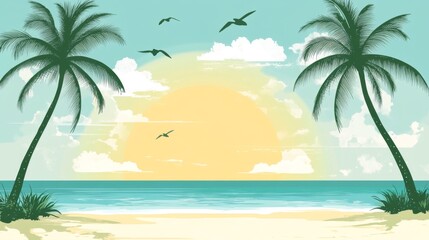 Obraz premium Tropical Beach Sunset Paradise: Serene Coastal Scenery
