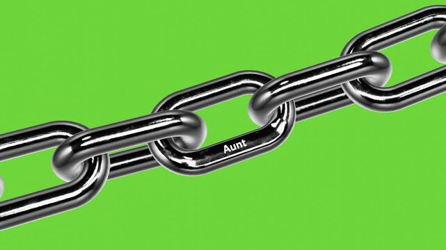 3D Rendered Heavy Metal Chain with Engraved Aunt Zoomed In on Green Screen
