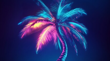Neon Palm Tree in Night Glow - Vibrant Digital Art