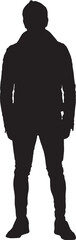 vector; silhouette; front view of cool man standing
